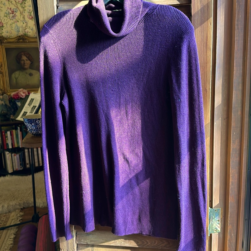 Eileen Fisher eggplant Tencel/lyocell, loose turtleneck/cowl sweater s S/P